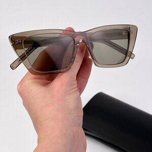 Saint Laurent SL276 MICA 043 Cat Eye Sunglasses – Transparent Brown Frame Grey